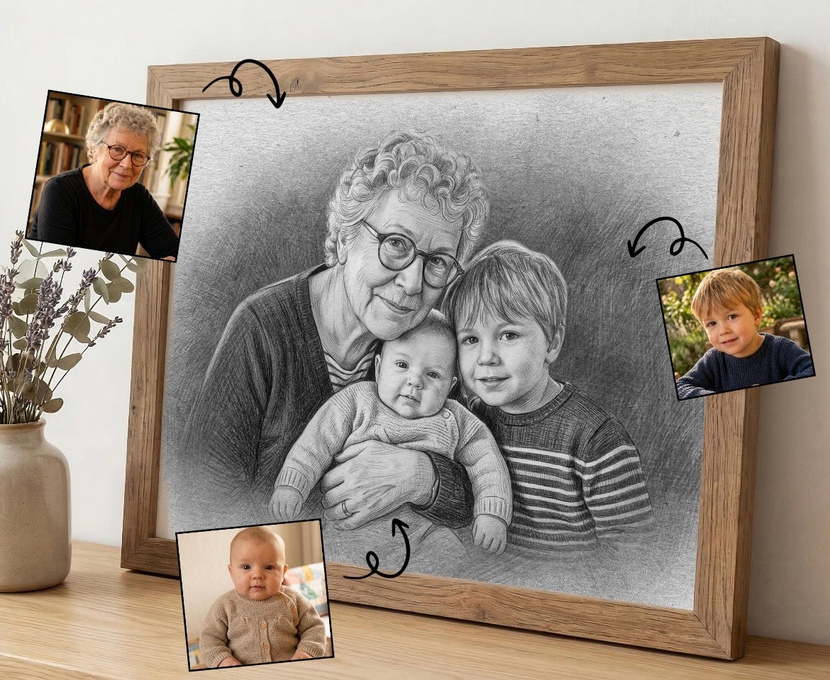 Custom Personalised Digital Sketch from Photo, Black and White Digital Portrait , Mother’s Day Gift, Memorial Sympathy Gift, Keepsake Art