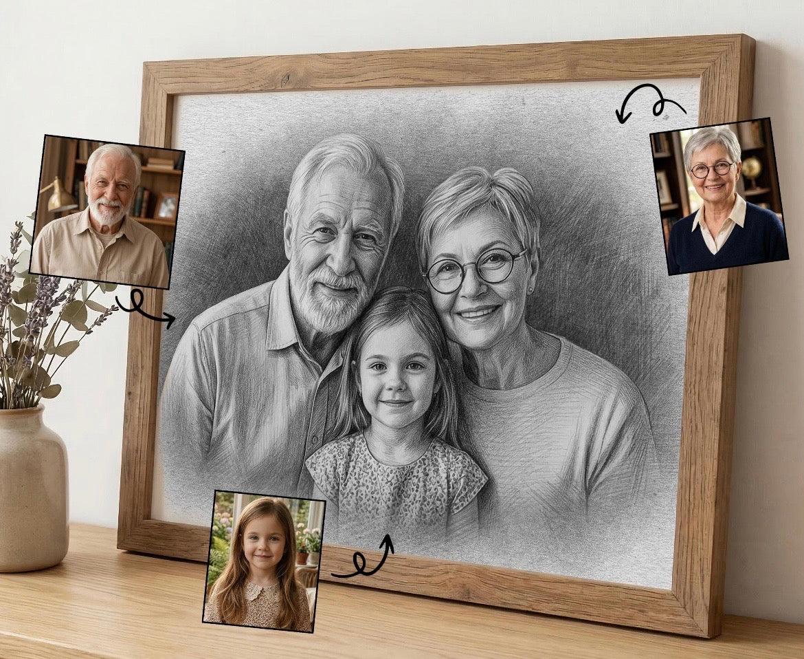 Custom Personalised Digital Sketch from Photo, Black and White Digital Portrait , Mother’s Day Gift, Memorial Sympathy Gift, Keepsake Art
