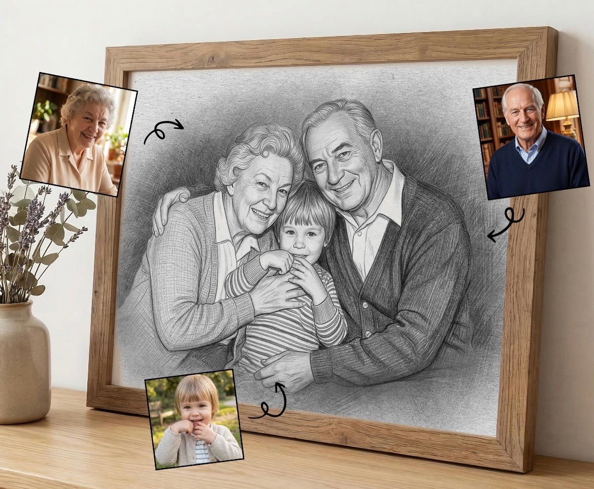 Custom Personalised Digital Sketch from Photo, Black and White Digital Portrait , Mother’s Day Gift, Memorial Sympathy Gift, Keepsake Art
