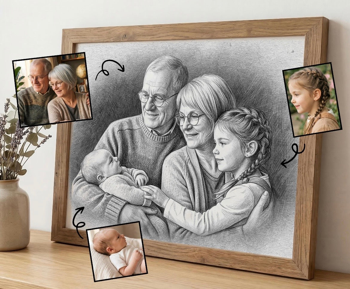 Custom Personalised Digital Sketch from Photo, Black and White Digital Portrait , Mother’s Day Gift, Memorial Sympathy Gift, Keepsake Art